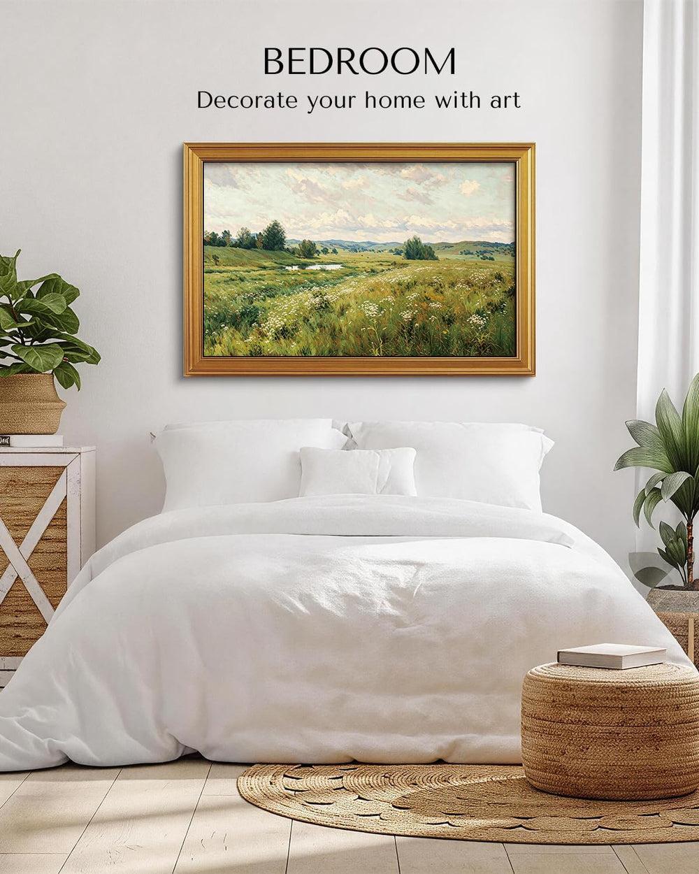 VIYYIEA Large Gold Framed Wall Art, Vintage Landscape Paint, Wind Sigh