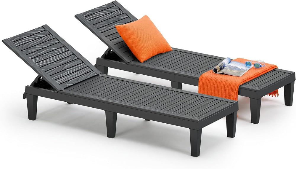 Patio Lounge Chairs Outdoor, Patio Chaise Lounges with Adjustable 5-Position ...