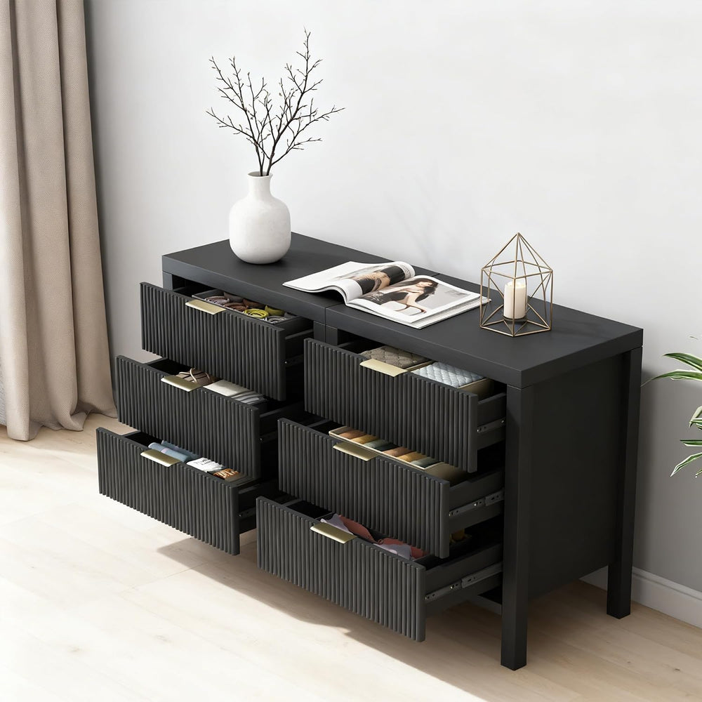 Fluted Nightstands Set of 2, Wooden Farmhouse Night Stands with 6 Drawer Beds...