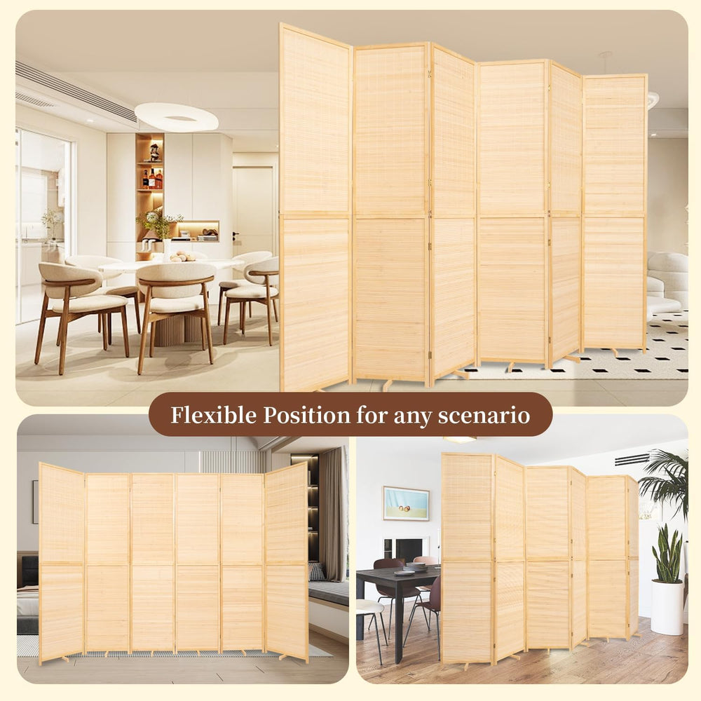 Bamboo Room Divider 6 Panel Wall Divider,Folding Screen W/Extra Stable Base