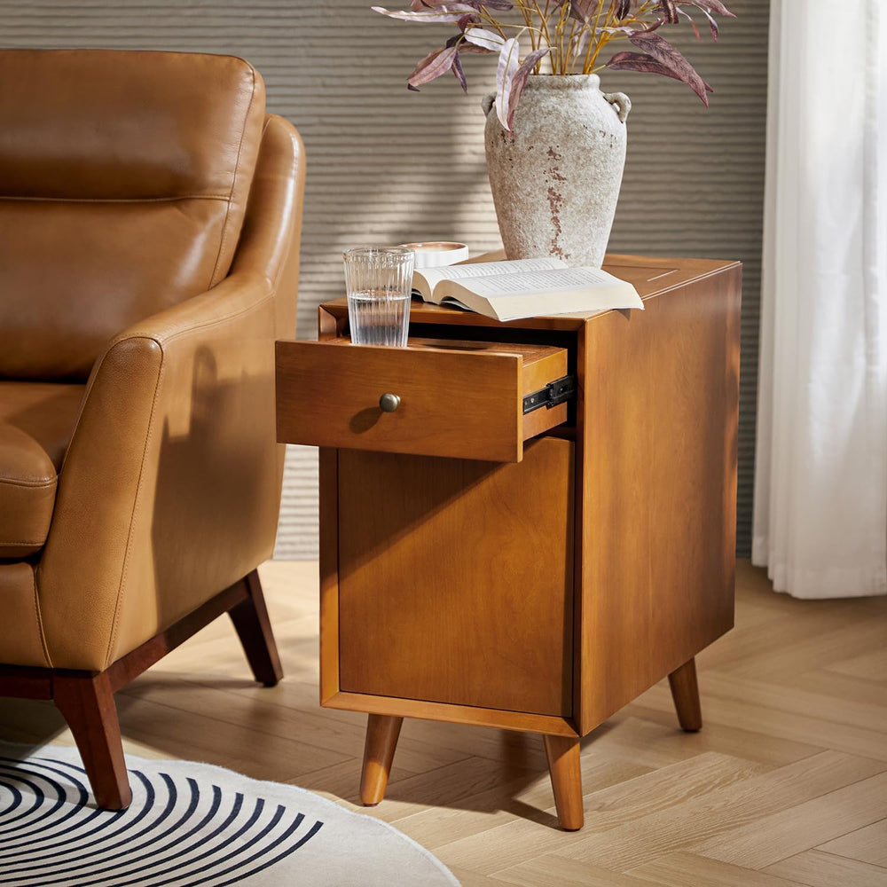 HULALA HOME Side Table with Drawers and Charging Station, Modern End Table wi...