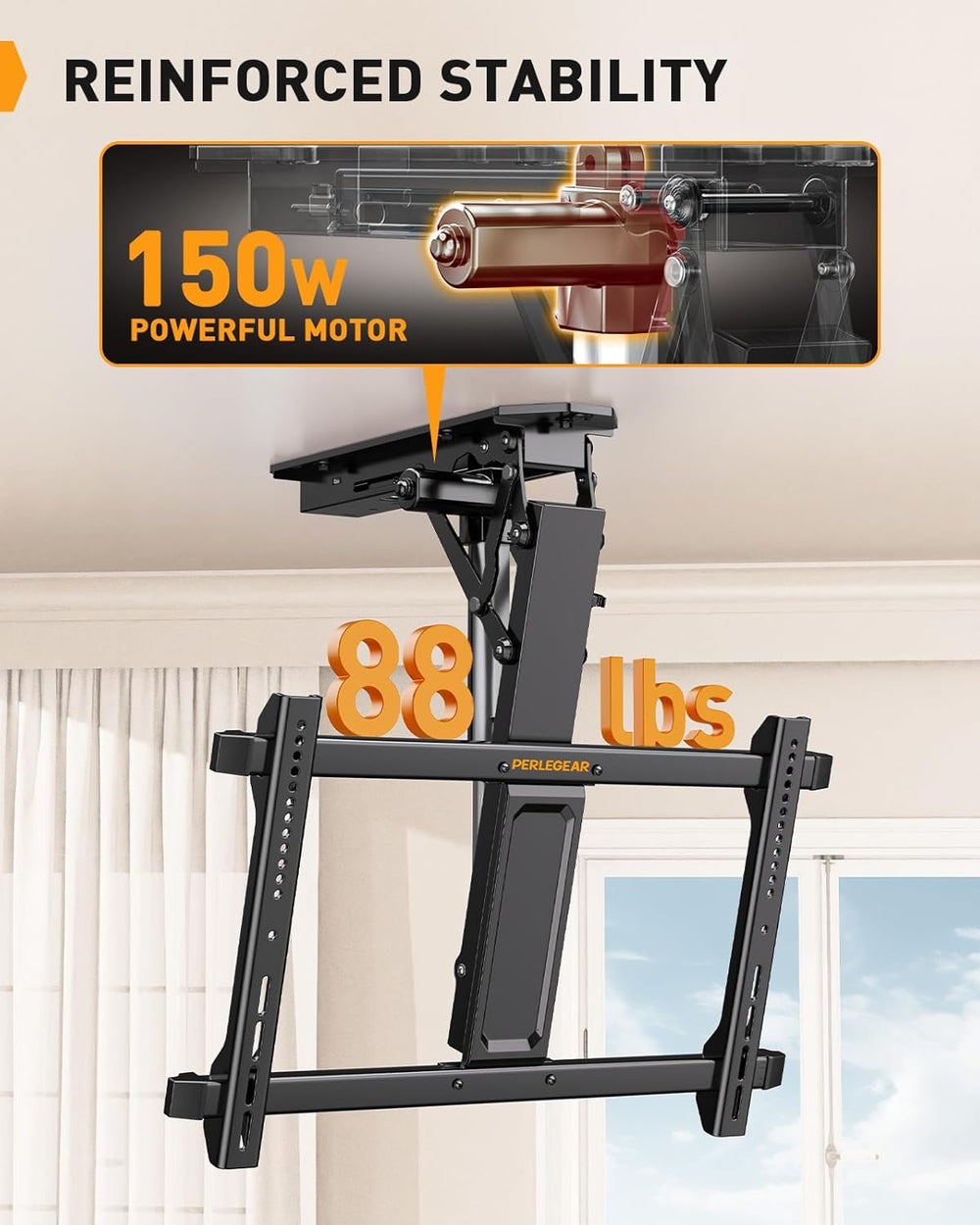 Perlegear Electric Ceiling TV Mount with Remote for 32-70 inch Flat and Curve...