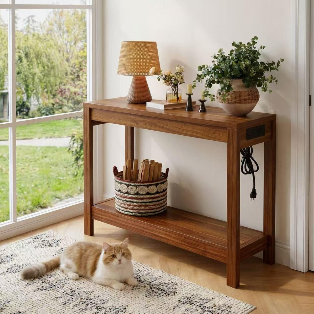 47" Entryway Table, Narrow Console Sofa Table, with Outlets and USB-C Po...