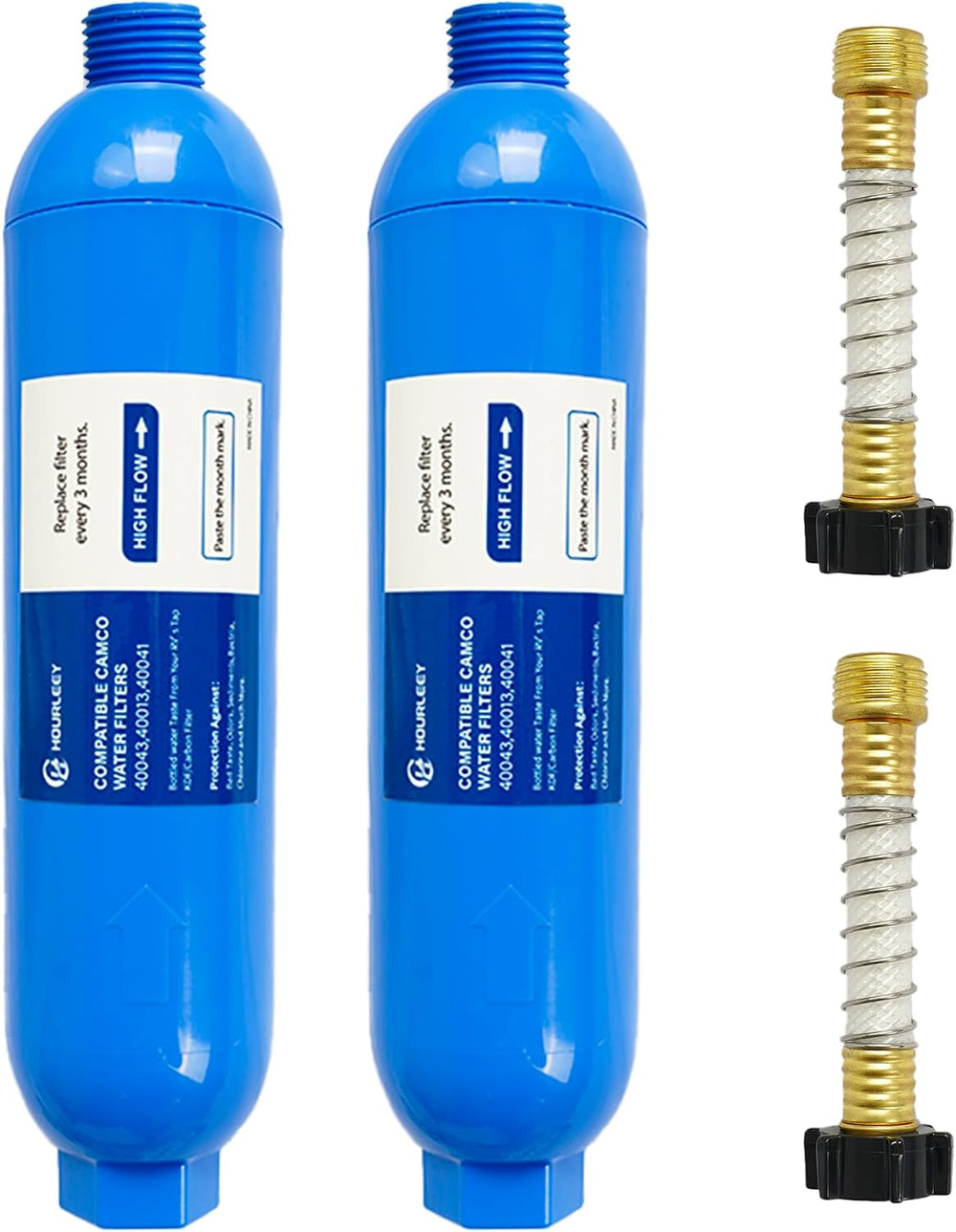 Hourleey 2 Pack RV Inline Water Filter with 2 Flexible Hose Protector, Reduce...
