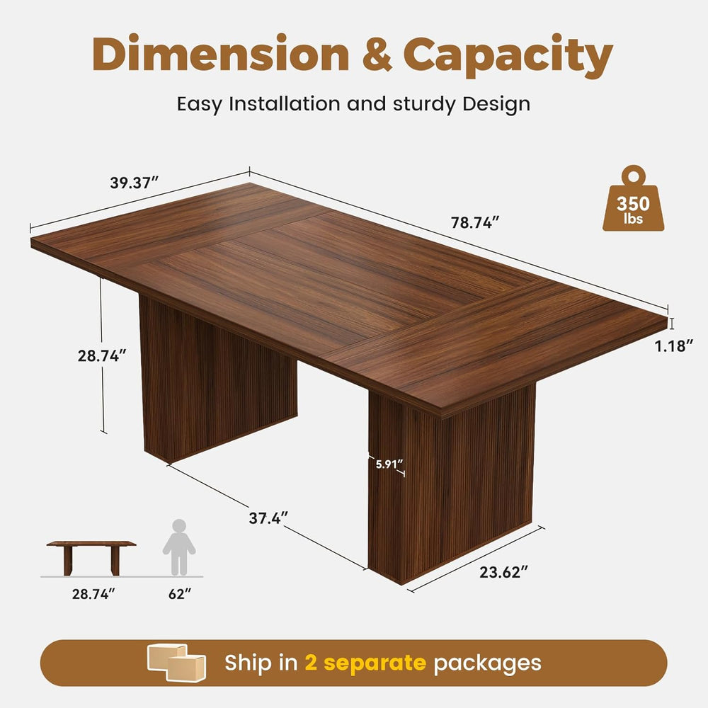 Miereirl 78 Inch Rectangular Dining Table for 6-8 People, Large Modern Farmho...