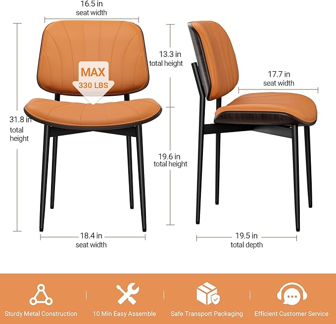 Dining Chairs Set of 4, Mid-Century Modern Upholstered PU Leather Chairs with...