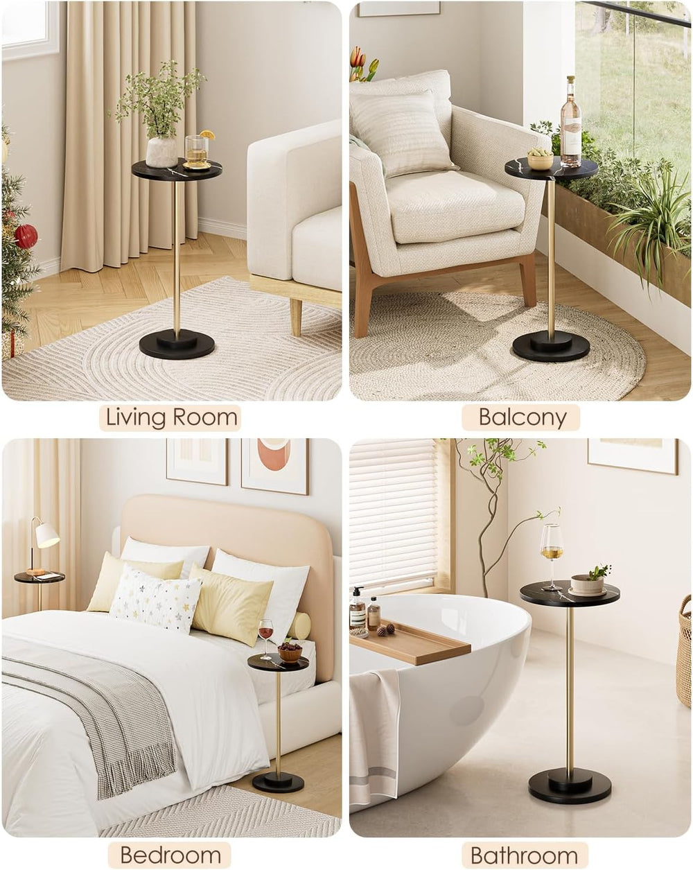 Round Side Table, Small Drink Table for Small Spaces, Modern Accent End Table...