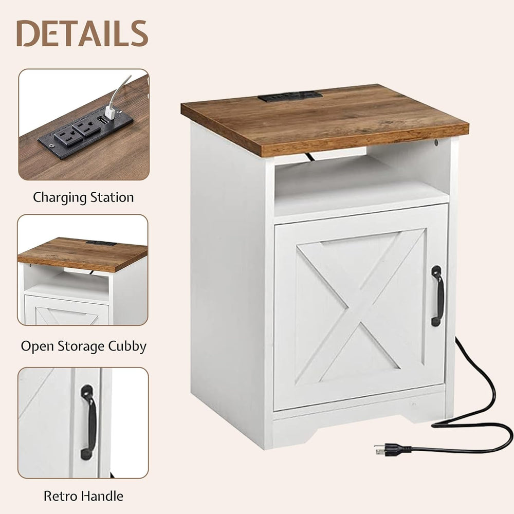 LUXOAK 3 Piece Living Room Table Set with Barn Door, Distressed White | Inclu...