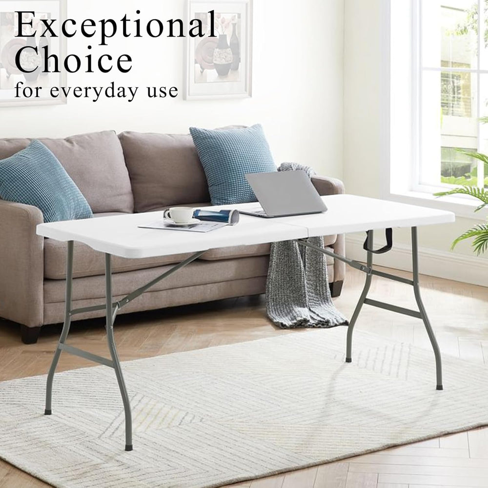 Set of 2 Folding Tables with Carrying Handle Lightweight 6FT Rectangular Port...