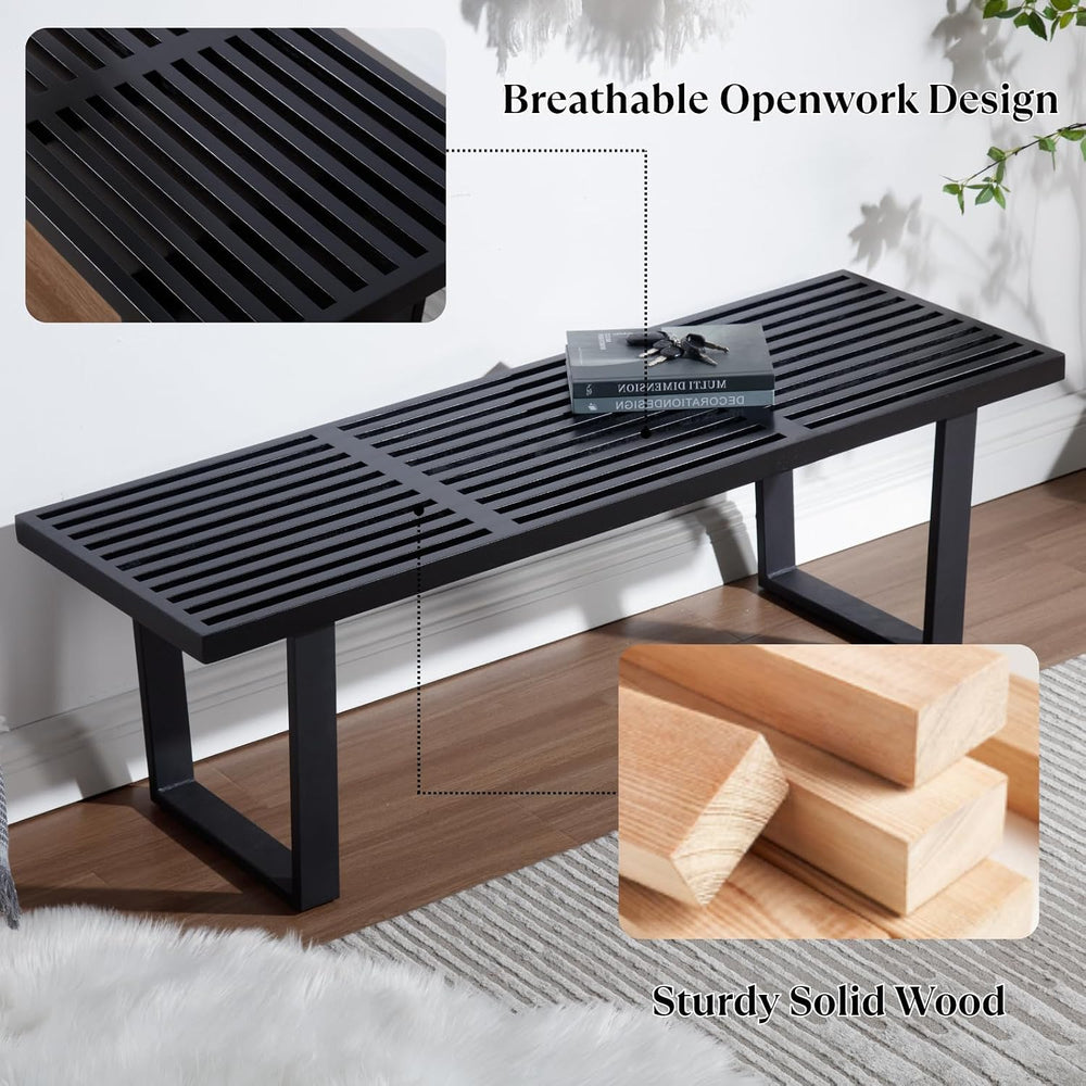 Wooden Dining Bench 55”Industrial Entryway Bench, Modern End of Bed Bench for...