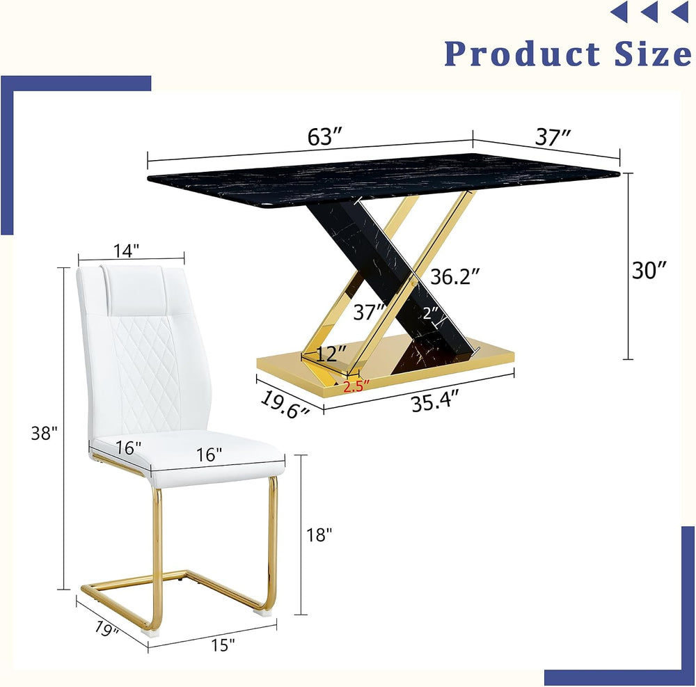 YUNDREAM Modern Marble Dining Table Set for 4,Black Gold 63'' Dining ...