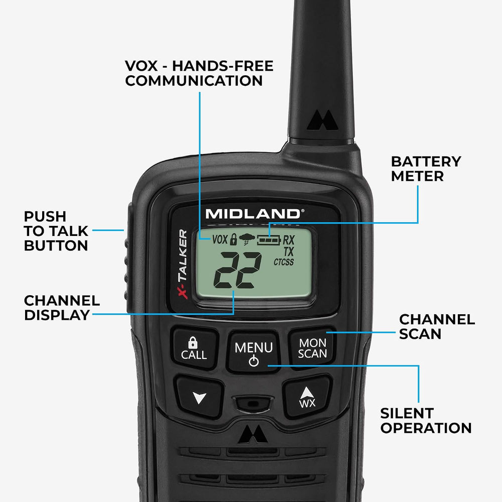 Midland T10 X-Talker FRS Walkie Talkie, Black, 2 Pack