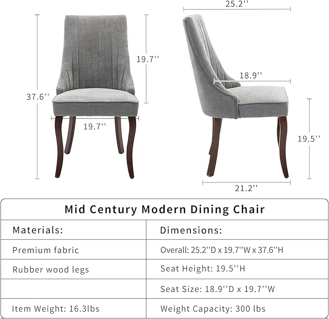 Gray Mid Century Dining Chairs Set of 6, Modern Kitchen & Dining Room Cha...
