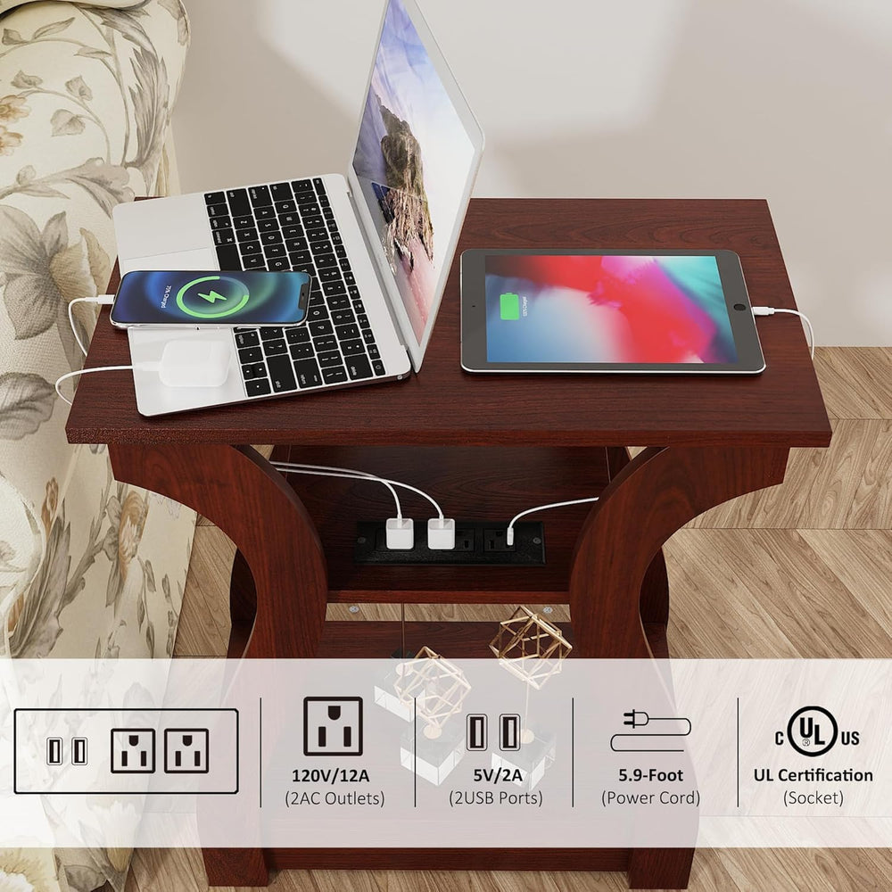 FROMJBEST End Table with Charging Station, Side Table with USB Ports and Outl...