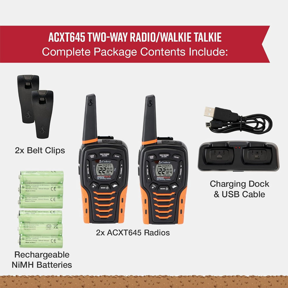 Cobra ACXT645 Waterproof Walkie Talkies, Rechargeable, 22 Channels