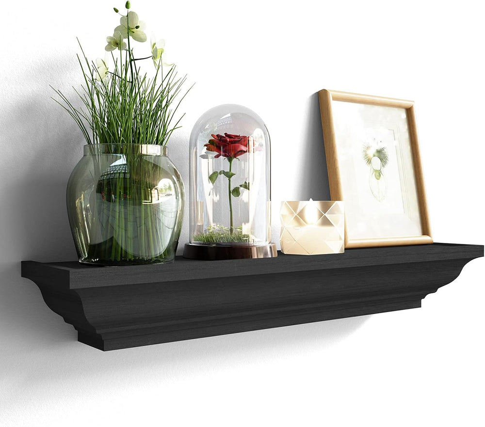 SRIWATANA 24 Inch Floating Shelves for Wall, Black Wood Wall Shelf Set of 4