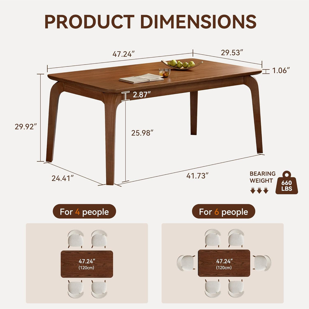 47'' Solid Wood Dining Table for 4 People, Modern Dining Table with C...