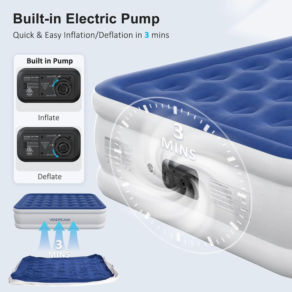 Full Air Mattress with Built in Pump, 18" Raised Inflatable Mattress, Se...