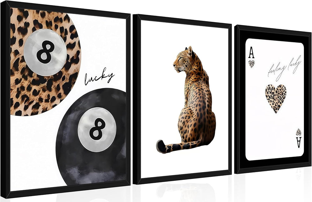Framed Trendy Leopard Wall Art Set of 3, Funky Preppy Cheetah Wall Decor Pain...