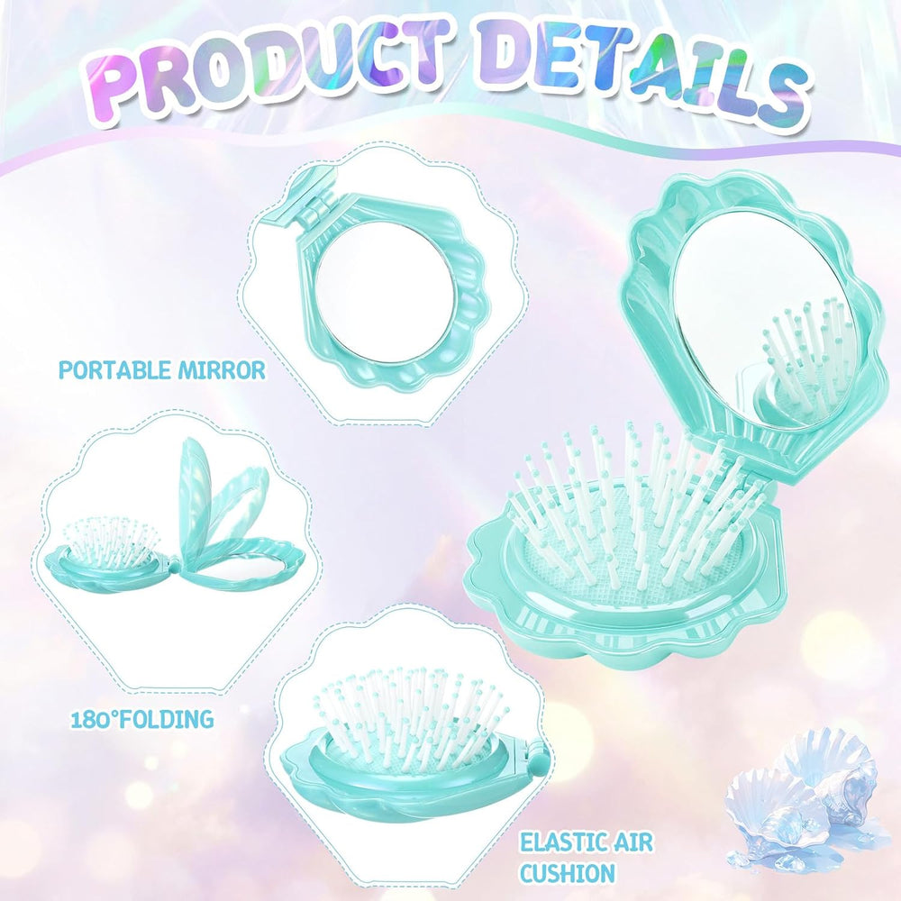 LemonRoad 24 Sets Mermaid Party Favor Seashell Hair Brush, Teal