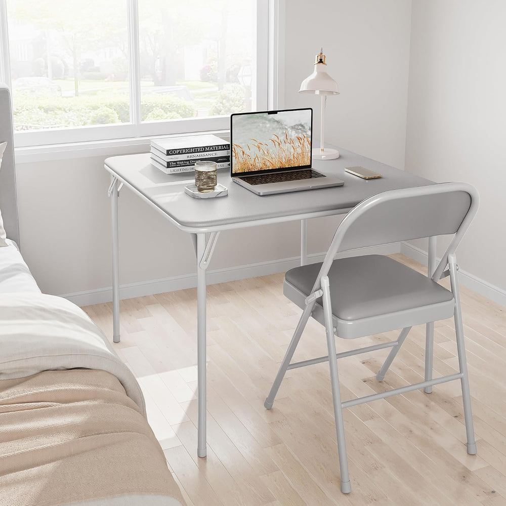 Folding Portable Card Table and Foldable Chair Set of 3, Pu Upholstered Folda...