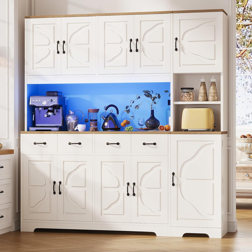 Tall Kitchen Pantry Cabinet with Carved Doors & Charging Station, Modern ...