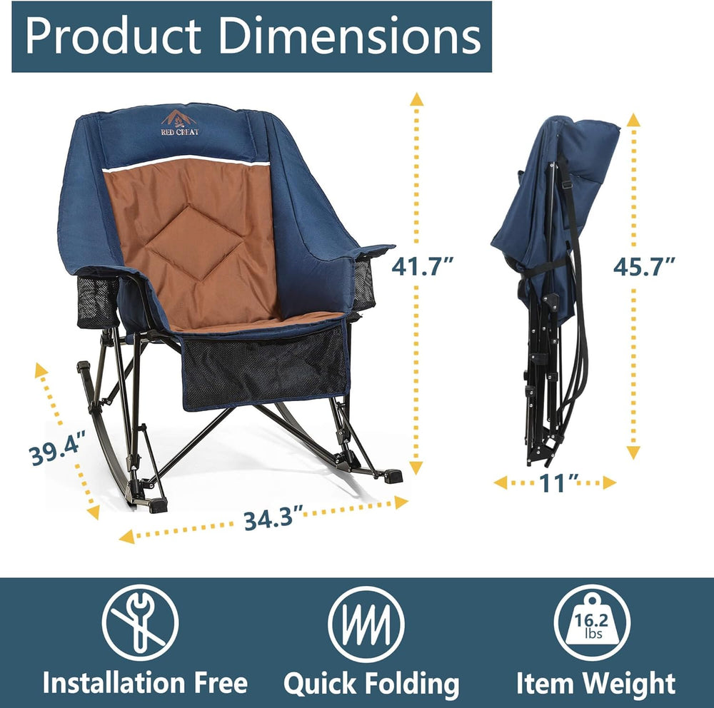 400lbs Rocking Camping Chair, Oversized Heavy Duty XL Folding Rocker for Adul...