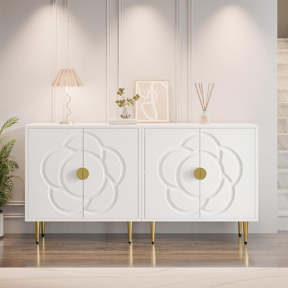TOLEAD Storage Cabinet, Modern Cabinet with Decorative Flower Pattern Doors, ...