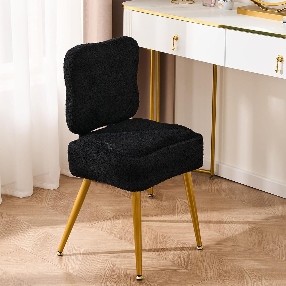 Small Vanity Chair with Storage and Foldable Backrest Black