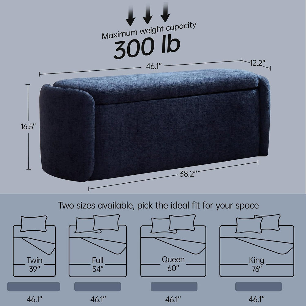VKNOW Storage Bench, Upholstered Storage Ottoman Bench with Hinge, Navy | Ott...