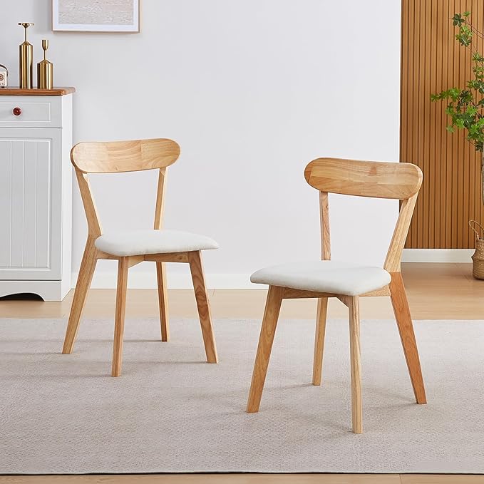Solid Wood Dining Chairs Set of 2, Natural Wood Louis Upholstered Chairs with...