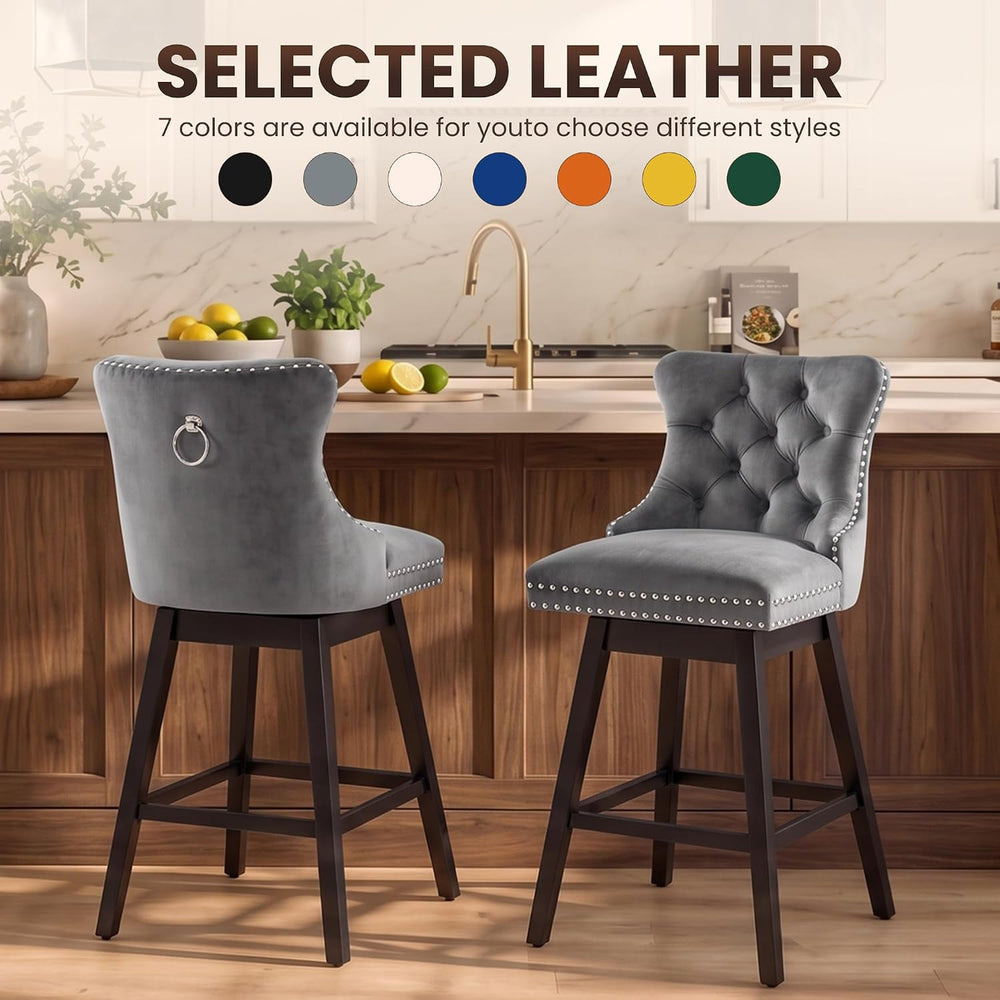 Swivel Bar Stools Set of 2, 26" Counter Height, Grey