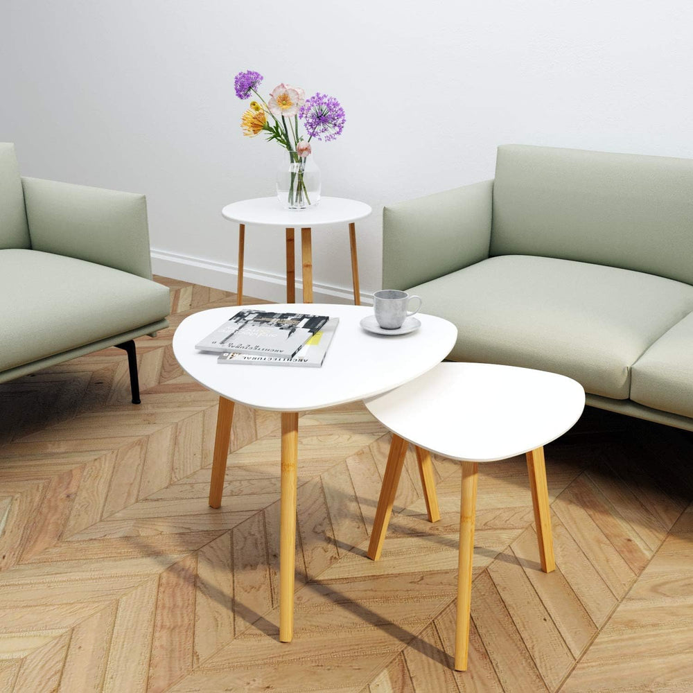 BAMEOS Bamboo Nesting Triangle End Table,Set of 2 Side Table Modern Minimalis...