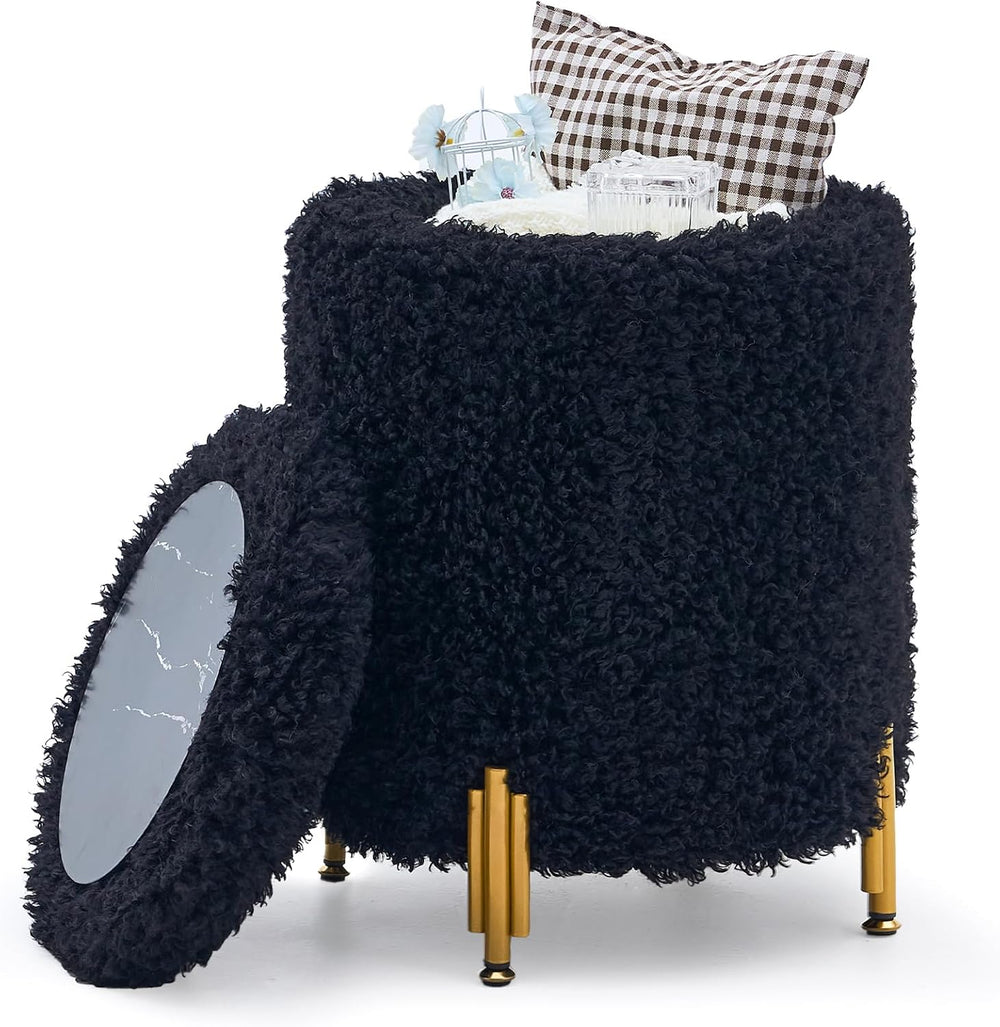 Round Ottoman Foot Stool with Storage and Metal Legs for Living Room Bedroom,...
