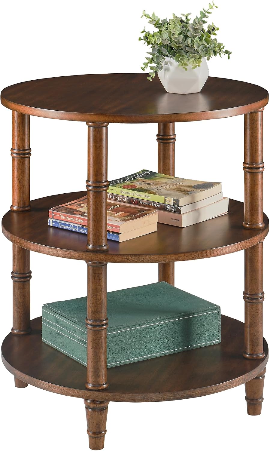 Round End Table with Storage Shelf, 19.7" High Sofa Side Table- with Bam...