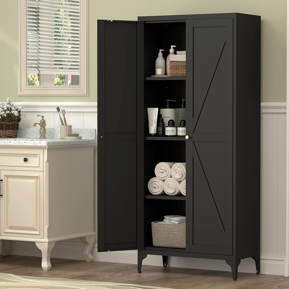 65"H Kitchen Pantry Storage Cabinets with 2 Doors and 3 Adjustable Shelv...