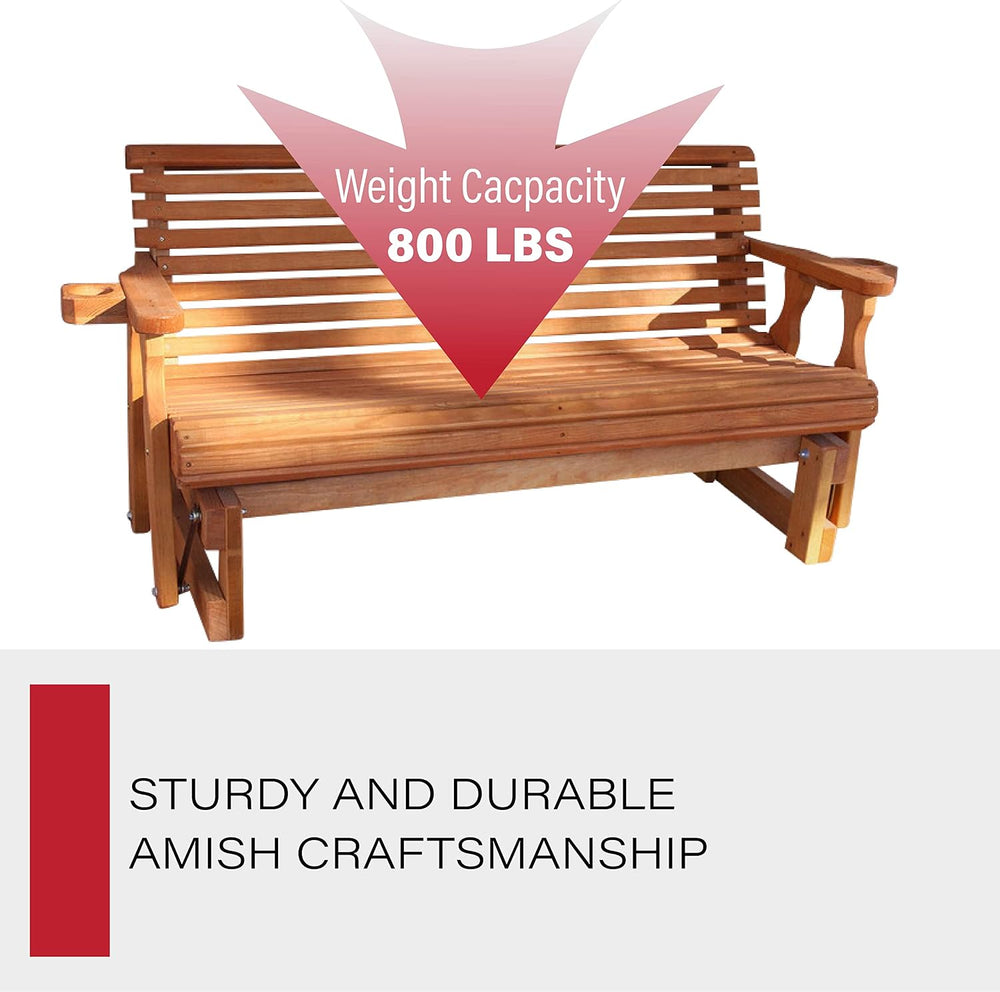 Amish Casual Heavy Duty 800 Lb Roll Back Pressure Treated Porch Glider with C...