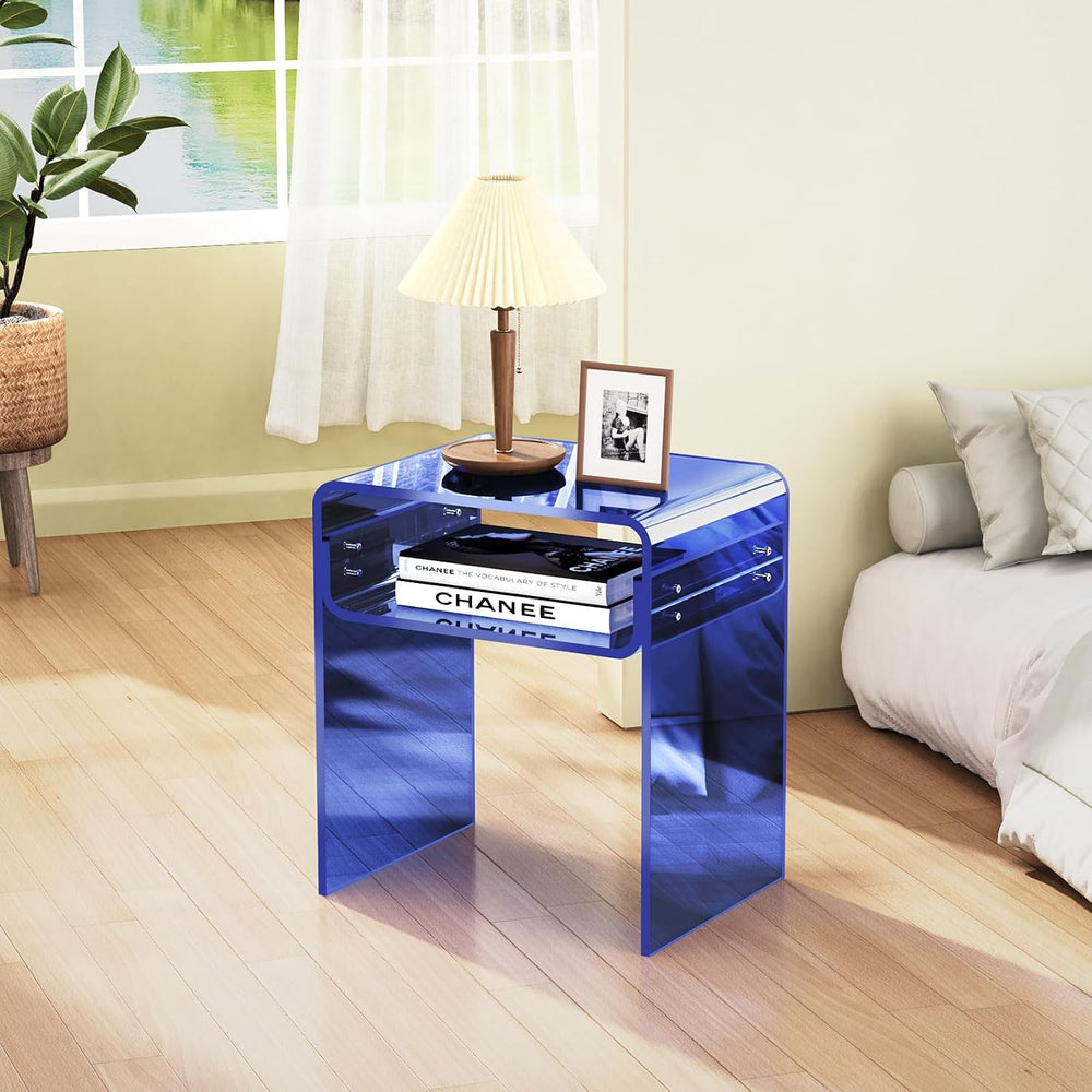 Acrylic Side Table, Royal Blue, Small | Bedside Table Nightstand, 40 x 30 x 5...