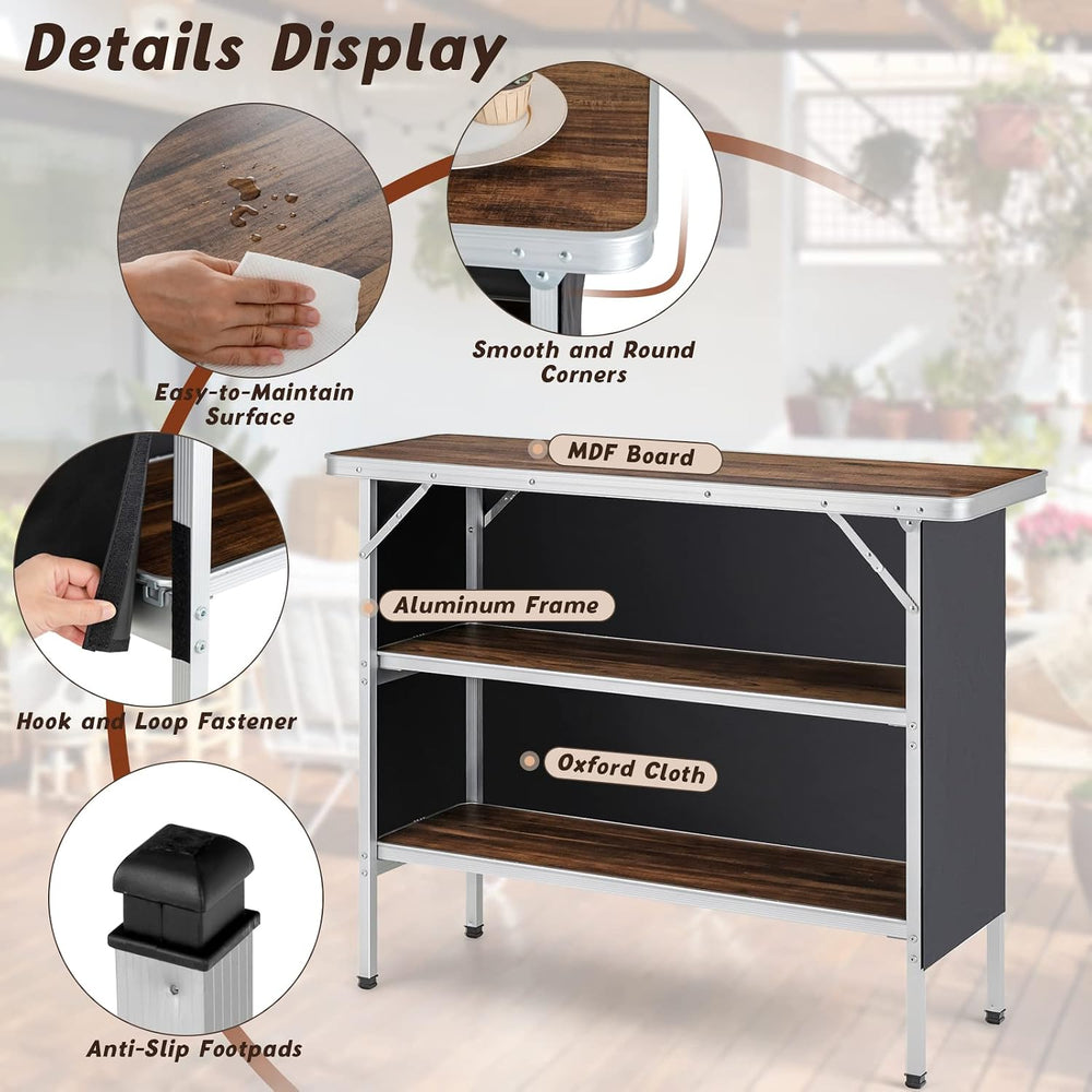 GIANTEX Portable Bar Table for Events, Folding Mobile Bartending Station with...
