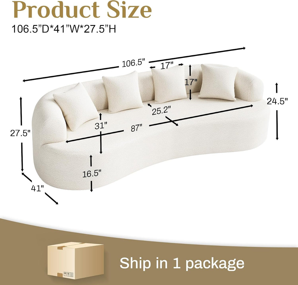 Modern Curved Couch,Oversized 4 Seater Chenille Sofa,Cream White | Oversized ...