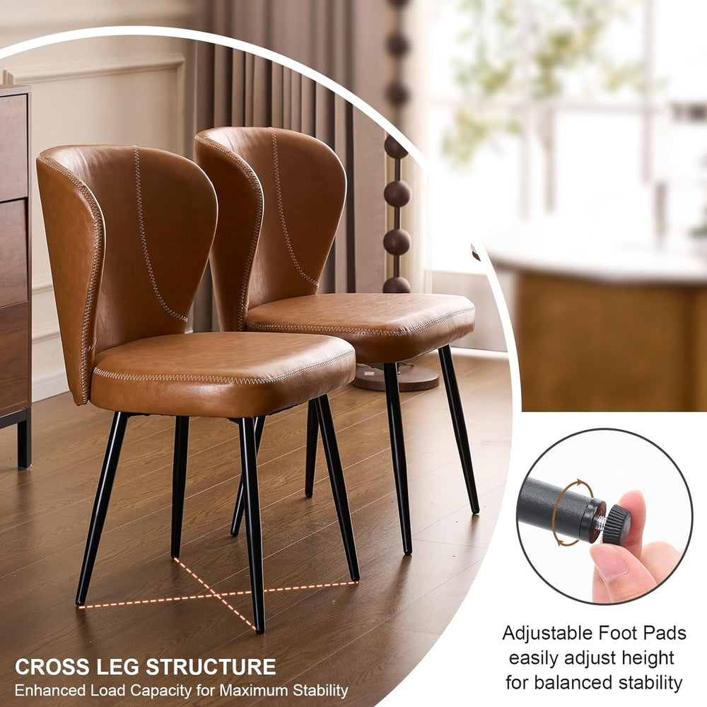 Dining Chairs Set of 2, Upholstered Synthetic Leather Kitchen Chairs, Mid-Cen...