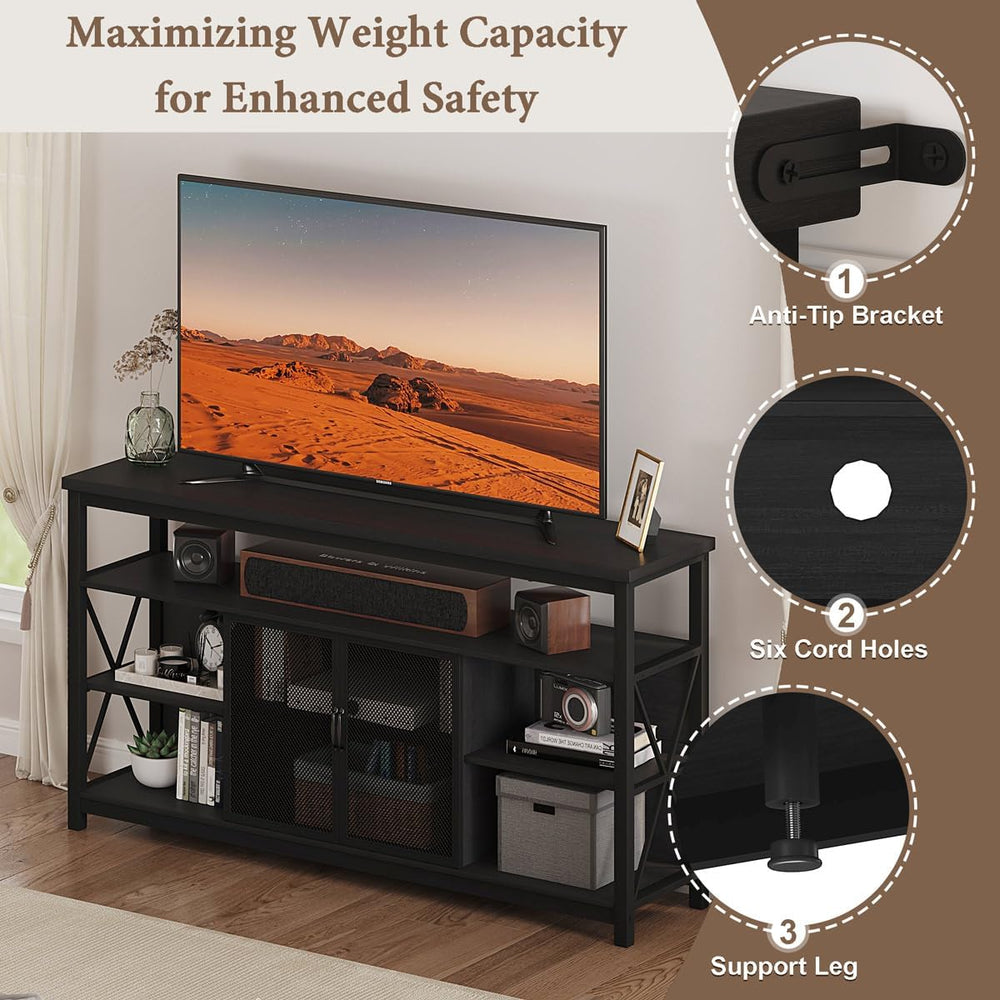 BON AUGURE Tall TV Stand for TVs up to 65 Inch, Industrial Wood Entertainment...