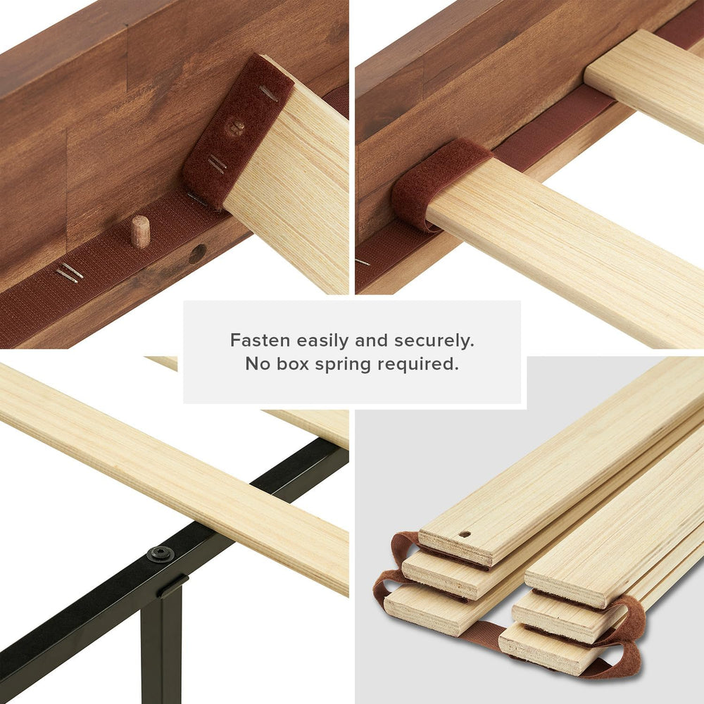 mopio Ted Bed Frame with Headboard, Mid Century Modern Acacia Solid Wood Plat...