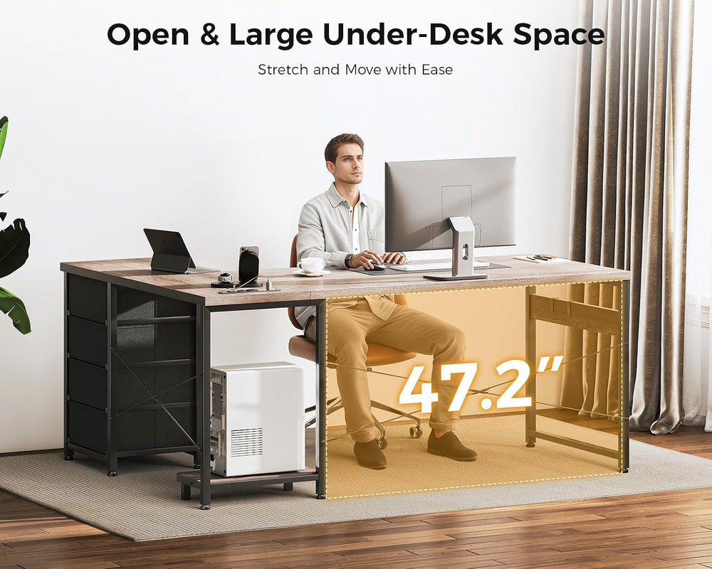 AODK 61" L Shaped Gaming Desk with 4 Drawers and Power Outlets, Grey