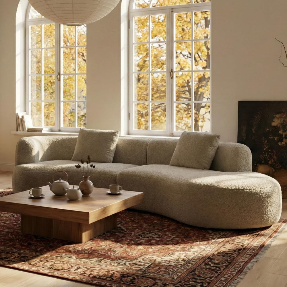 Acanva Modern Curved Sectional Living Room Couch, Minimalist Comfy Boucle Fab...