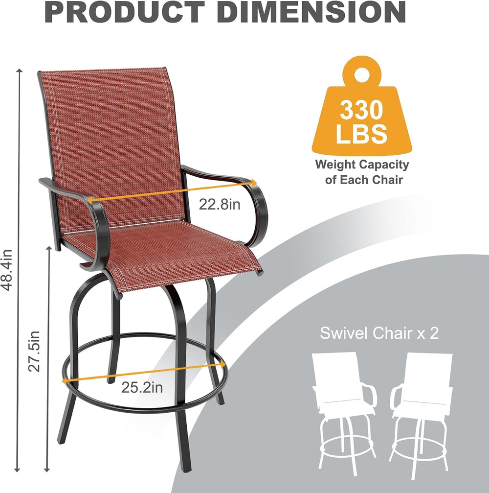 2 Piece Outdoor Swivel Bar Stools, All-Weather Bar Height Patio Chairs with H...