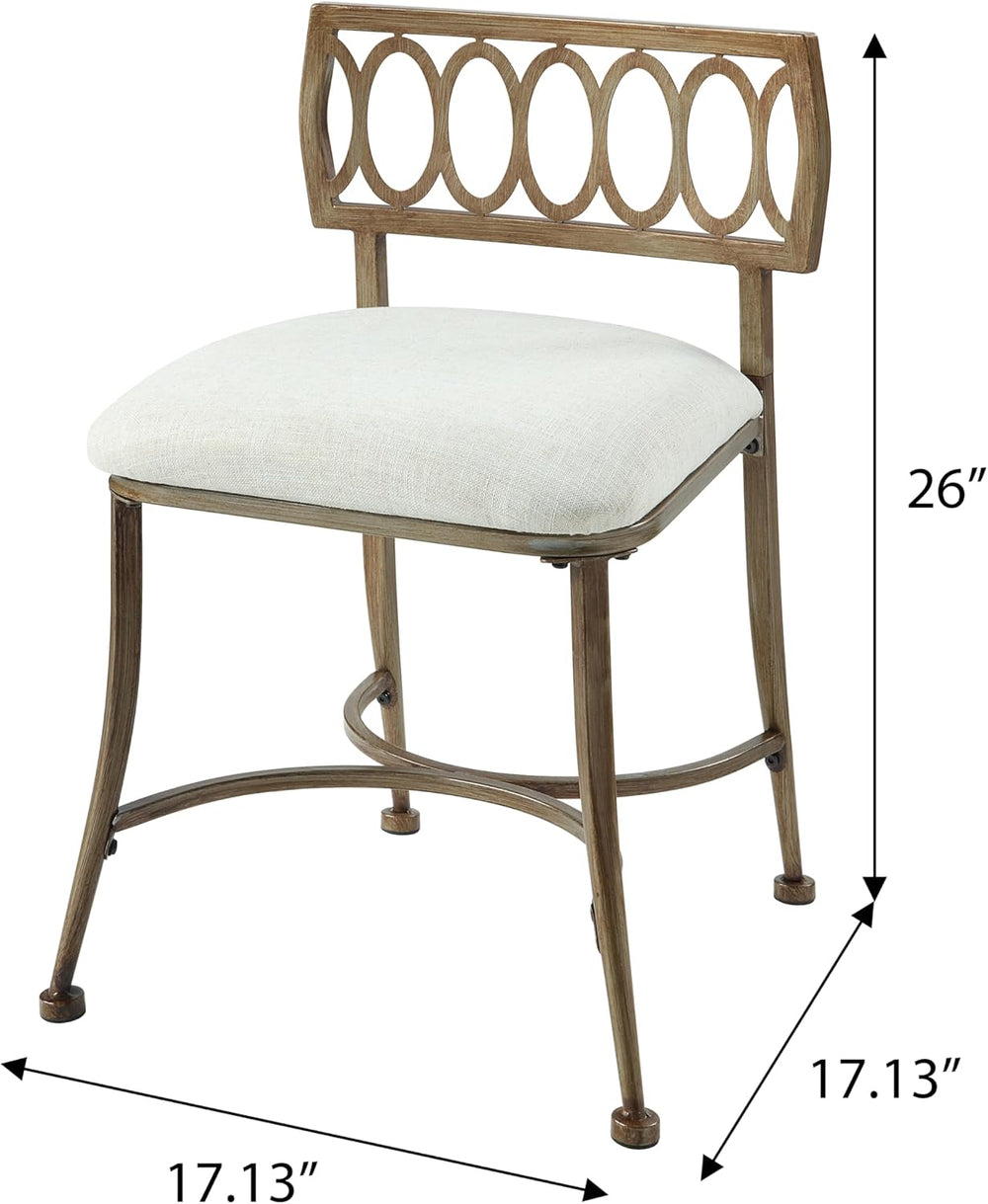 Golden Bronze Low Back Vanity Stool with Linen Seat
