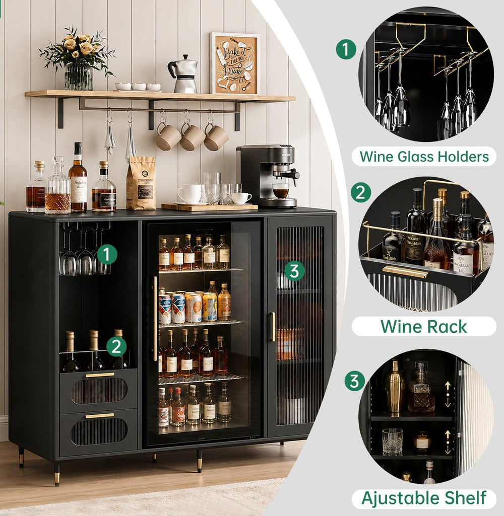 AUN Metal Large Coffee Bar Cabinet with Fridge Space ,Fridge not included