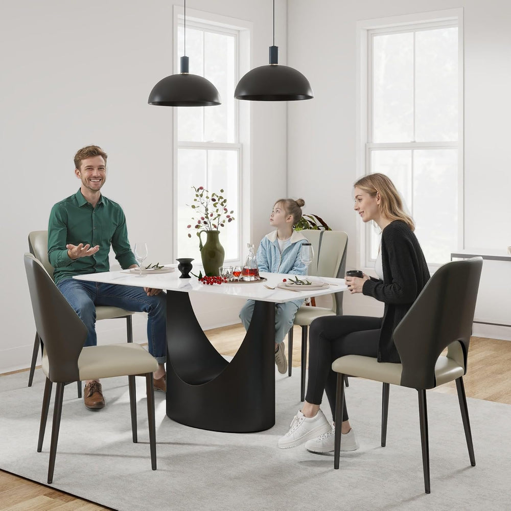55" Modern Dining Table for 4-6, White Rectangle Dining Table, Sintered ...
