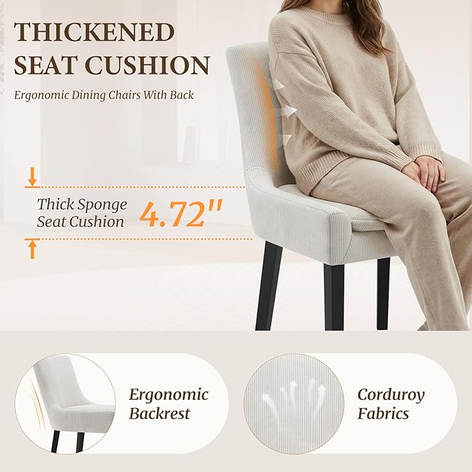 COLAMY Upholstered Dining Chairs Set of 4 with Mid Back and Wood Legs, Modern...